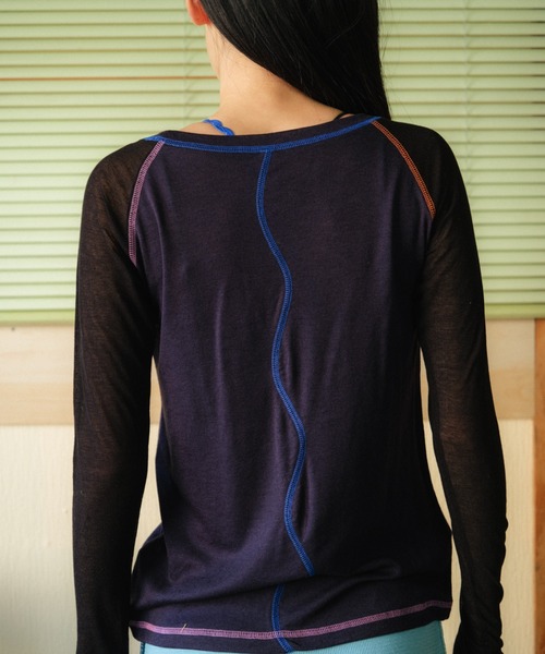 PAMM(パム)の「PAMMのシースルーラグランロンT(Tシャツ/カットソー・レディース・ネイビー/イエロー/クリアブルー・フリー)」の2枚目の写真