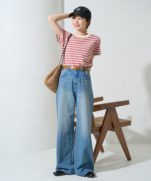 FREAK'S STORE（フリークスストア）の「※限定展開　マルチボーダｰ 半袖 TEE シャツ（Tシャツ/カットソー・レディース・ブラック/グリーン/レッド/グレー/オレンジ・ﾌﾘ-）」の22枚目の写真