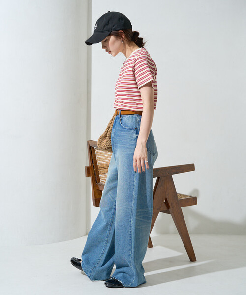 FREAK'S STORE（フリークスストア）の「※限定展開　マルチボーダｰ 半袖 TEE シャツ（Tシャツ/カットソー・レディース・ブラック/グリーン/レッド/グレー/オレンジ・ﾌﾘ-）」の21枚目の写真