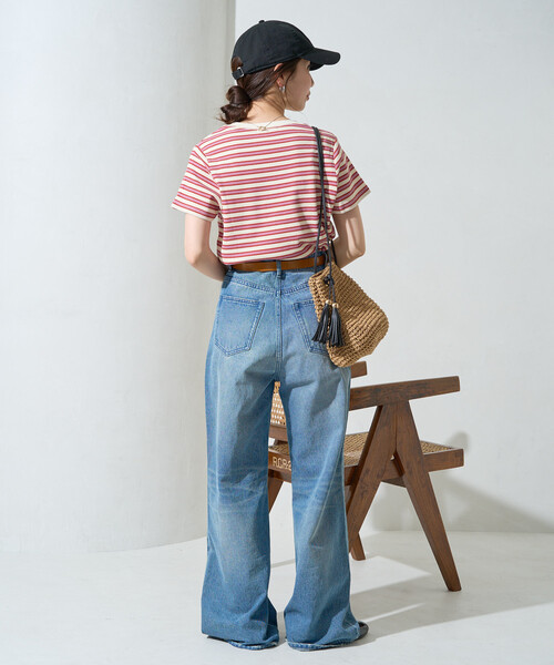 FREAK'S STORE（フリークスストア）の「※限定展開　マルチボーダｰ 半袖 TEE シャツ（Tシャツ/カットソー・レディース・ブラック/グリーン/レッド/グレー/オレンジ・ﾌﾘ-）」の20枚目の写真