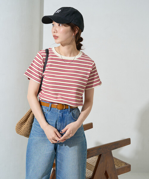 FREAK'S STORE（フリークスストア）の「※限定展開　マルチボーダｰ 半袖 TEE シャツ（Tシャツ/カットソー・レディース・ブラック/グリーン/レッド/グレー/オレンジ・ﾌﾘ-）」の19枚目の写真