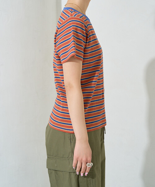 FREAK'S STORE（フリークスストア）の「※限定展開　マルチボーダｰ 半袖 TEE シャツ（Tシャツ/カットソー・レディース・ブラック/グリーン/レッド/グレー/オレンジ・ﾌﾘ-）」の11枚目の写真