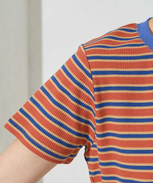 FREAK'S STORE（フリークスストア）の「※限定展開　マルチボーダｰ 半袖 TEE シャツ（Tシャツ/カットソー・レディース・ブラック/グリーン/レッド/グレー/オレンジ・ﾌﾘ-）」の8枚目の写真