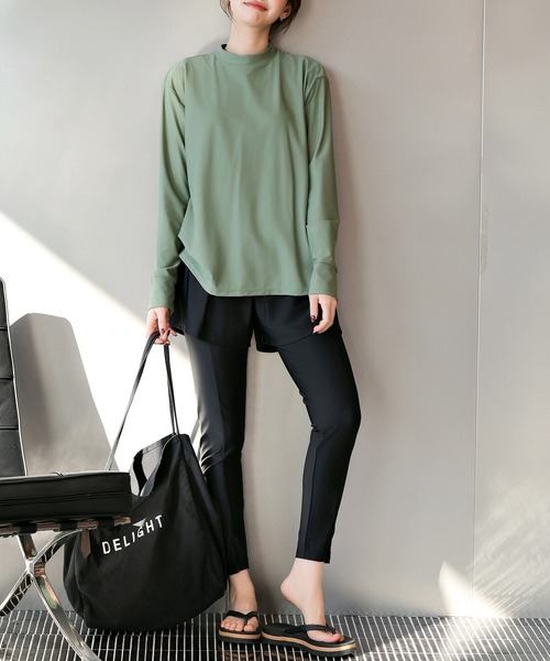 TeddyShop(テディショップ)の「【紫外線カット99.9%】レディース水着 水陸両用で紫外線も体型もカバーできる。2WAY長袖プチハイネックパッド付きラッシュガード+レギンス+ショーツ 3点セット(水着・レディース・ブルー系その他/グリーン/モカ/ベージュ・LL/S/M/L)」の18枚目の写真