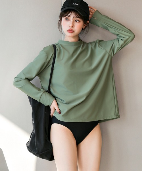 TeddyShop(テディショップ)の「【紫外線カット99.9%】レディース水着 水陸両用で紫外線も体型もカバーできる。2WAY長袖プチハイネックパッド付きラッシュガード+レギンス+ショーツ 3点セット(水着・レディース・ブルー系その他/グリーン/モカ/ベージュ・LL/S/M/L)」の19枚目の写真