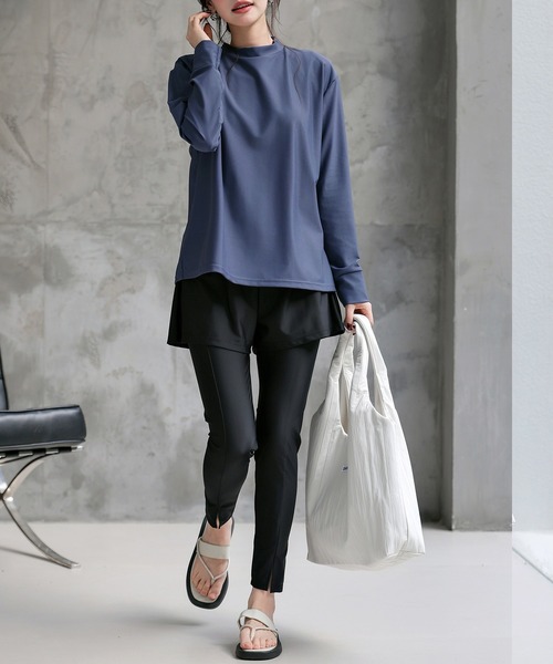 TeddyShop(テディショップ)の「【紫外線カット99.9%】レディース水着 水陸両用で紫外線も体型もカバーできる。2WAY長袖プチハイネックパッド付きラッシュガード+レギンス+ショーツ 3点セット(水着・レディース・ブルー系その他/グリーン/モカ/ベージュ・LL/S/M/L)」の14枚目の写真