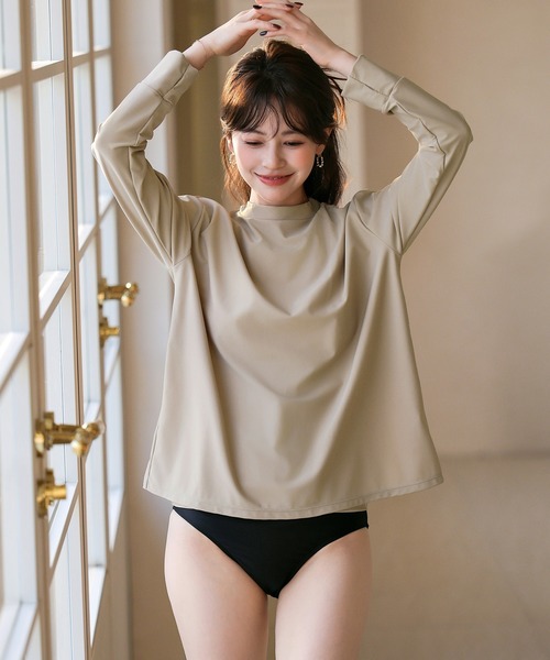 TeddyShop(テディショップ)の「【紫外線カット99.9%】レディース水着 水陸両用で紫外線も体型もカバーできる。2WAY長袖プチハイネックパッド付きラッシュガード+レギンス+ショーツ 3点セット(水着・レディース・ブルー系その他/グリーン/モカ/ベージュ・LL/S/M/L)」の22枚目の写真