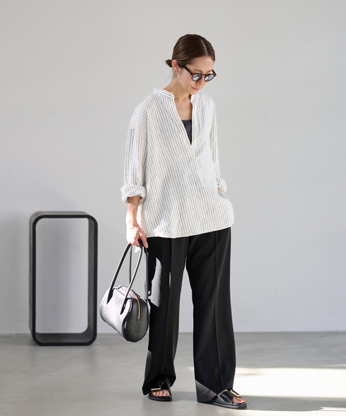 FRAMeWORK フレンチリネンバンドカラーシャツ ≪追加≫フレンチリネンバンドカラー3（シャツ／ブラウス