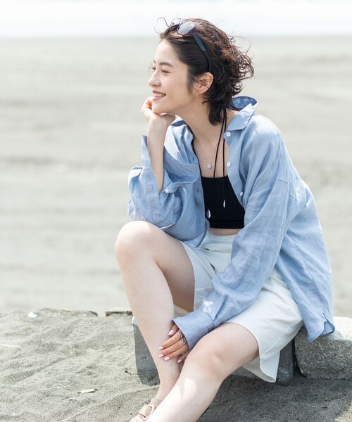 NOLLEY’S（ノーリーズ）の「【WEB STAFF恵☆別注カラーあり】《セットアップ対応》MY STANDARD リネンシャツ（シャツ/ブラウス・レディース・ホワイト/ライトブルー/ダークネイビー/ダークブラウン/ベージュ/ピンク・FREE）」の4枚目の写真