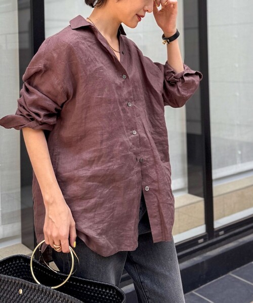 NOLLEY’S（ノーリーズ）の「【WEB STAFF恵☆別注カラーあり】《セットアップ対応》MY STANDARD リネンシャツ（シャツ/ブラウス・レディース・ホワイト/ライトブルー/ダークネイビー/ダークブラウン/ベージュ/ピンク・FREE）」の8枚目の写真