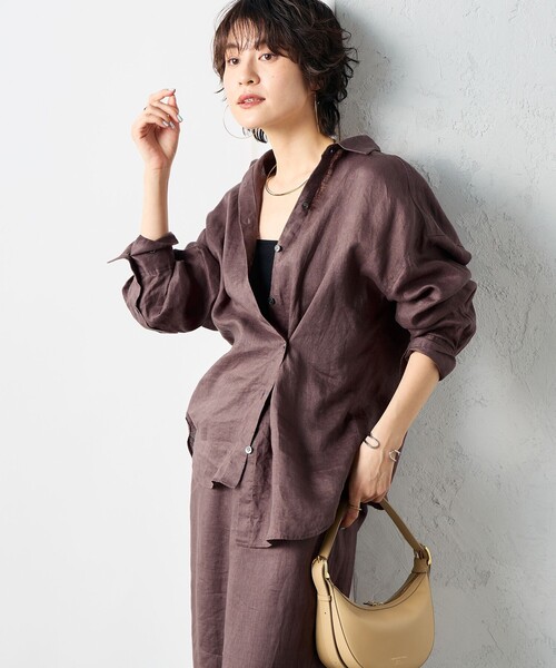 NOLLEY’S（ノーリーズ）の「【WEB STAFF恵☆別注カラーあり】《セットアップ対応》MY STANDARD リネンシャツ（シャツ/ブラウス・レディース・ホワイト/ライトブルー/ダークネイビー/ダークブラウン/ベージュ/ピンク・FREE）」の12枚目の写真