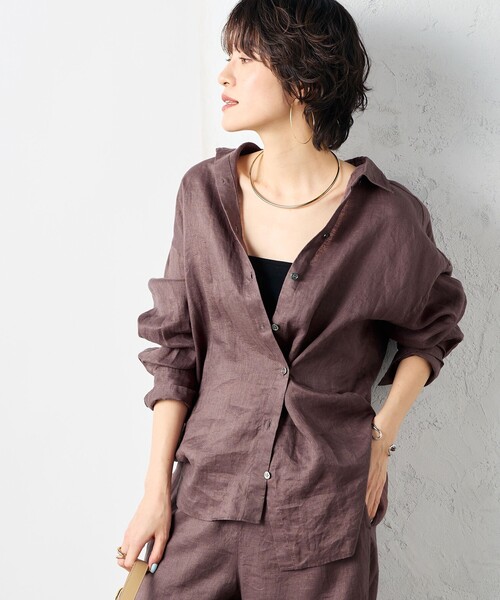 NOLLEY’S（ノーリーズ）の「【WEB STAFF恵☆別注カラーあり】《セットアップ対応》MY STANDARD リネンシャツ（シャツ/ブラウス・レディース・ホワイト/ライトブルー/ダークネイビー/ダークブラウン/ベージュ/ピンク・FREE）」の13枚目の写真