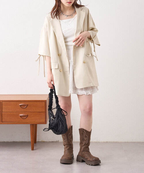 w closet（ダブルクローゼット）の「半袖袖リボンBIGテーラードジャケット（テーラードジャケット・レディース・アイボリー/グレー/ネイビー・FREE）」の4枚目の写真