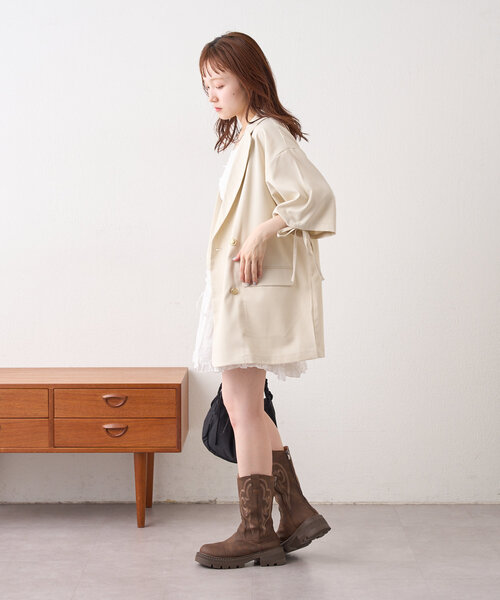 w closet（ダブルクローゼット）の「半袖袖リボンBIGテーラードジャケット（テーラードジャケット・レディース・アイボリー/グレー/ネイビー・FREE）」の7枚目の写真