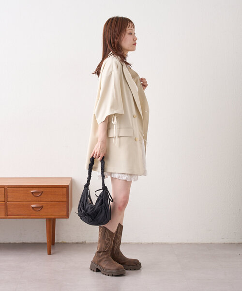 w closet（ダブルクローゼット）の「半袖袖リボンBIGテーラードジャケット（テーラードジャケット・レディース・アイボリー/グレー/ネイビー・FREE）」の8枚目の写真