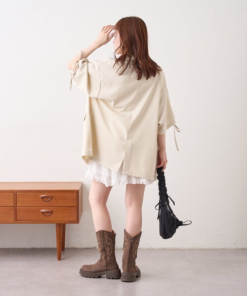 w closet（ダブルクローゼット）の「半袖袖リボンBIGテーラードジャケット（テーラードジャケット・レディース・アイボリー/グレー/ネイビー・FREE）」の9枚目の写真