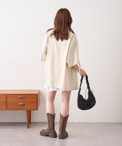 w closet（ダブルクローゼット）の「半袖袖リボンBIGテーラードジャケット（テーラードジャケット・レディース・アイボリー/グレー/ネイビー・FREE）」の10枚目の写真