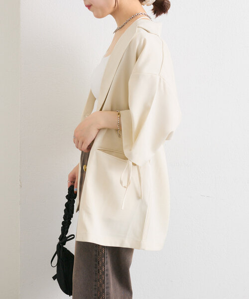 w closet（ダブルクローゼット）の「半袖袖リボンBIGテーラードジャケット（テーラードジャケット・レディース・アイボリー/グレー/ネイビー・FREE）」の14枚目の写真