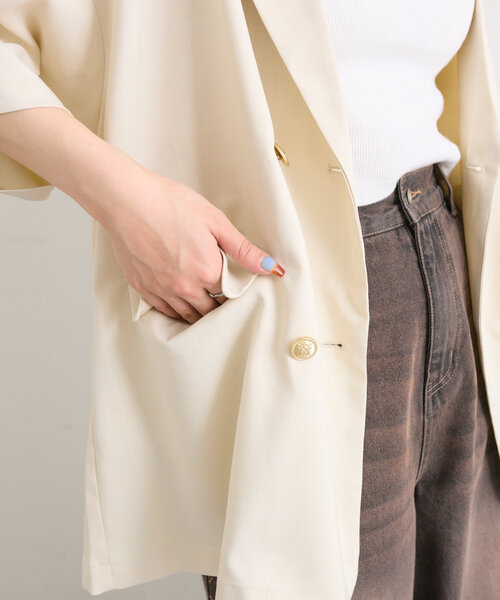 w closet（ダブルクローゼット）の「半袖袖リボンBIGテーラードジャケット（テーラードジャケット・レディース・アイボリー/グレー/ネイビー・FREE）」の18枚目の写真