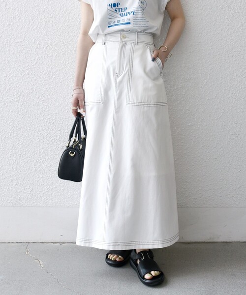 SHIPS any:〈洗濯機可能〉オックス ステッチ フレア ロング スカート