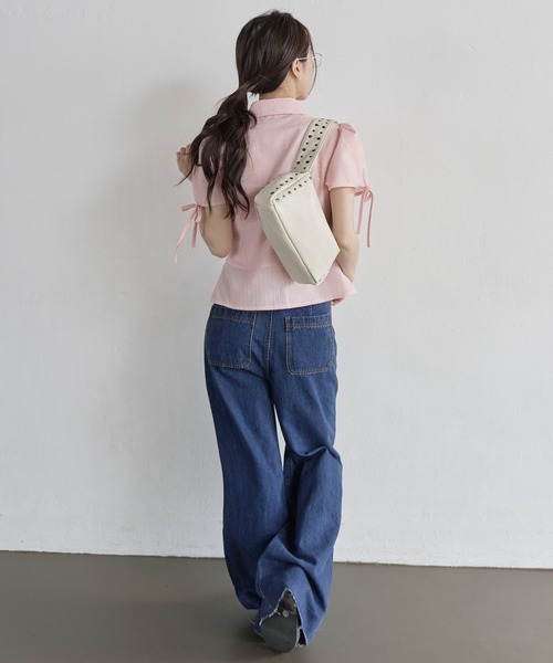 UNE MANSION（ユヌマンション）の「【低身長 / 高身長用 サイズ＆丈が選べるカラーパンツ】【 3color ／ ３size／ 2lengths 】【 足長効果あり】カットオフフロントアウトポケットセミストレートデニム（デニムパンツ・レディース・ブルー/ブラック/ライトブルー・S-Short/S-Long/M-Short/M-Long/L-Short/L-Long）」の9枚目の写真