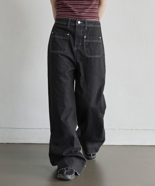 UNE MANSION（ユヌマンション）の「【低身長 / 高身長用 サイズ＆丈が選べるカラーパンツ】【 3color ／ ３size／ 2lengths 】【 足長効果あり】カットオフフロントアウトポケットセミストレートデニム（デニムパンツ・レディース・ブルー/ブラック/ライトブルー・S-Short/S-Long/M-Short/M-Long/L-Short/L-Long）」の11枚目の写真