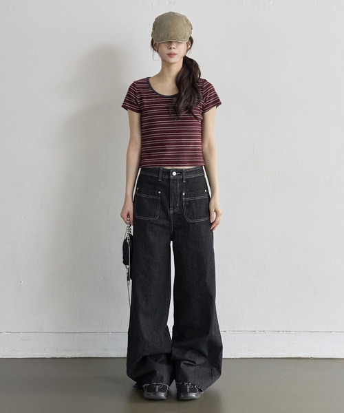 UNE MANSION（ユヌマンション）の「【低身長 / 高身長用 サイズ＆丈が選べるカラーパンツ】【 3color ／ ３size／ 2lengths 】【 足長効果あり】カットオフフロントアウトポケットセミストレートデニム（デニムパンツ・レディース・ブルー/ブラック/ライトブルー・S-Short/S-Long/M-Short/M-Long/L-Short/L-Long）」の14枚目の写真