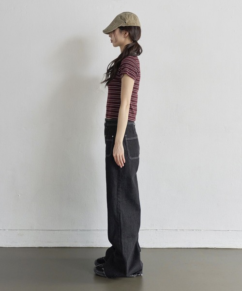 UNE MANSION（ユヌマンション）の「【低身長 / 高身長用 サイズ＆丈が選べるカラーパンツ】【 3color ／ ３size／ 2lengths 】【 足長効果あり】カットオフフロントアウトポケットセミストレートデニム（デニムパンツ・レディース・ブルー/ブラック/ライトブルー・S-Short/S-Long/M-Short/M-Long/L-Short/L-Long）」の15枚目の写真