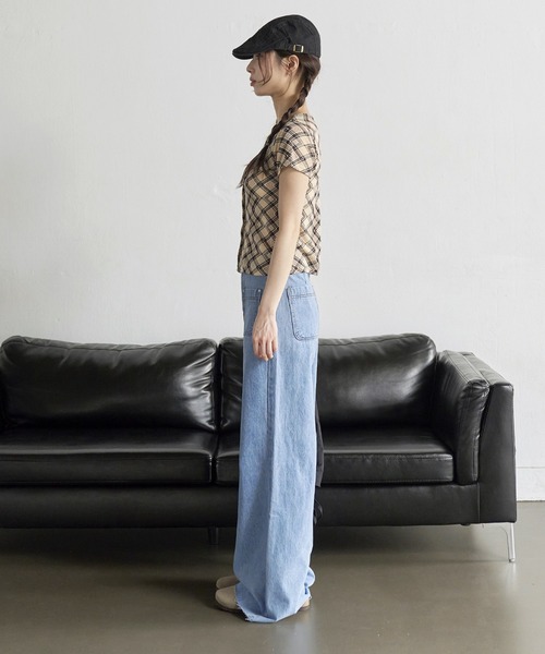 UNE MANSION（ユヌマンション）の「【低身長 / 高身長用 サイズ＆丈が選べるカラーパンツ】【 3color ／ ３size／ 2lengths 】【 足長効果あり】カットオフフロントアウトポケットセミストレートデニム（デニムパンツ・レディース・ブルー/ブラック/ライトブルー・S-Short/S-Long/M-Short/M-Long/L-Short/L-Long）」の18枚目の写真