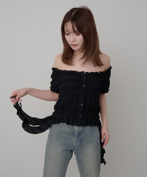 RAY CASSIN(レイカズン)の「サイドフリルオフショルT(Tシャツ/カットソー・レディース・ホワイト/ベージュ/ブラック/ピンクベージュ・FREE)」の10枚目の写真