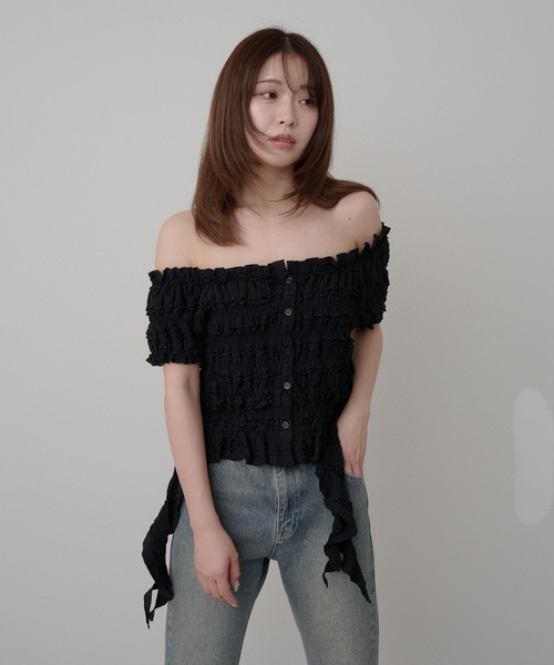 RAY CASSIN(レイカズン)の「サイドフリルオフショルT(Tシャツ/カットソー・レディース・ホワイト/ベージュ/ブラック/ピンクベージュ・FREE)」の15枚目の写真