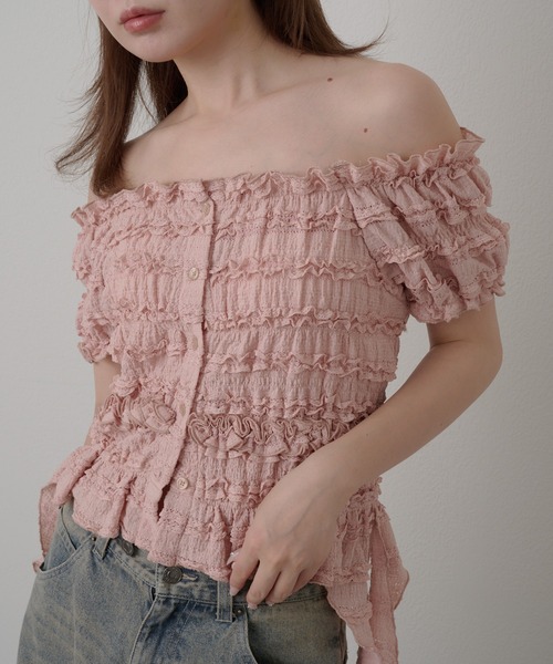 RAY CASSIN(レイカズン)の「サイドフリルオフショルT(Tシャツ/カットソー・レディース・ホワイト/ベージュ/ブラック/ピンクベージュ・FREE)」の16枚目の写真