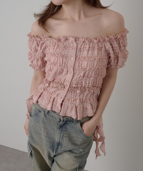 RAY CASSIN(レイカズン)の「サイドフリルオフショルT(Tシャツ/カットソー・レディース・ホワイト/ベージュ/ブラック/ピンクベージュ・FREE)」の17枚目の写真