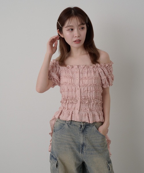 RAY CASSIN(レイカズン)の「サイドフリルオフショルT(Tシャツ/カットソー・レディース・ホワイト/ベージュ/ブラック/ピンクベージュ・FREE)」の18枚目の写真