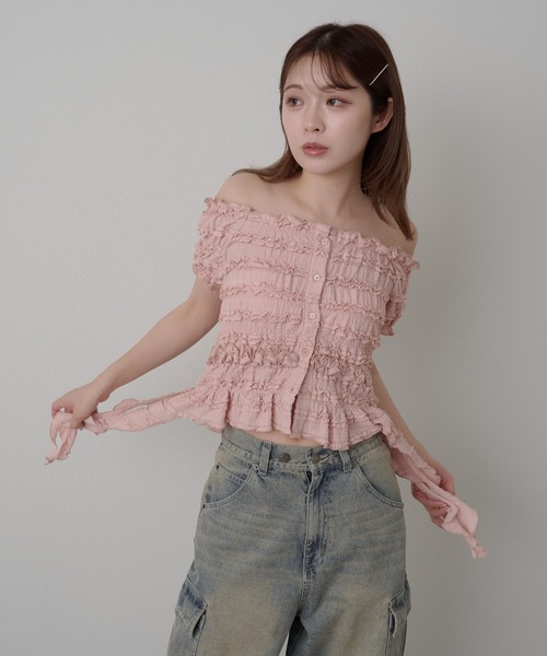 RAY CASSIN(レイカズン)の「サイドフリルオフショルT(Tシャツ/カットソー・レディース・ホワイト/ベージュ/ブラック/ピンクベージュ・FREE)」の20枚目の写真