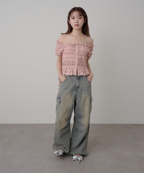 RAY CASSIN(レイカズン)の「サイドフリルオフショルT(Tシャツ/カットソー・レディース・ホワイト/ベージュ/ブラック/ピンクベージュ・FREE)」の21枚目の写真