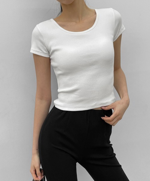 BLACKUP（ブラックアップ）の「[MADE] イージーベーシックUネック半袖Tシャツ(カップ付き)（Tシャツ/カットソー・レディース・ブラック/アイボリー/グレー・MEDIUM/SMALL）」の19枚目の写真