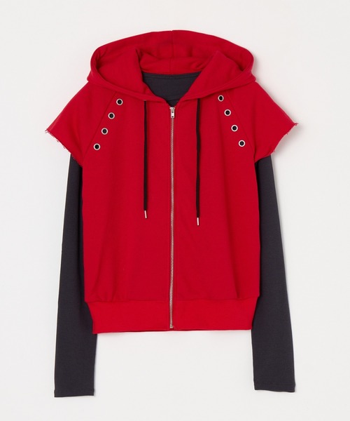 BEEDEN（ビーデン）の「GROMMET ZIPUP HOODIE 2P（パーカー・レディース・レッド/グレー・FREE）」の4枚目の写真