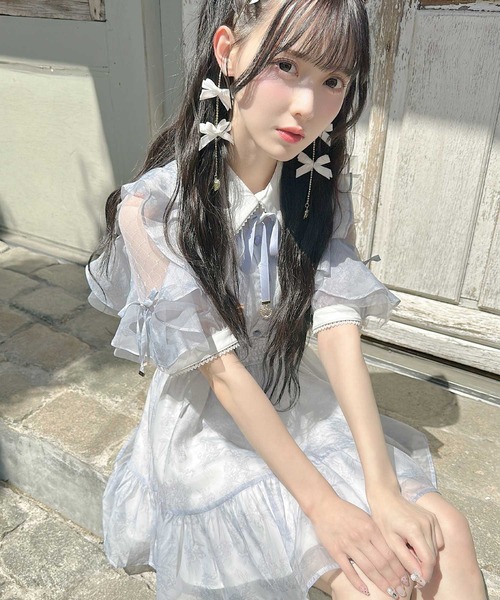 ROJITA（ロジータ）の「【Mサイズ追加】花柄半袖ミニワンピース（ワンピース・レディース・ピンク/アイボリー/ブルー・FREE/MEDIUM）」の4枚目の写真