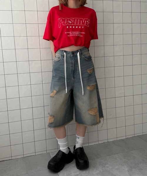 WOND(ウォンド)の「WOND/ドロストロゴショートT(Tシャツ/カットソー・レディース・ブラック/ホワイト/レッド・FREE)」の16枚目の写真