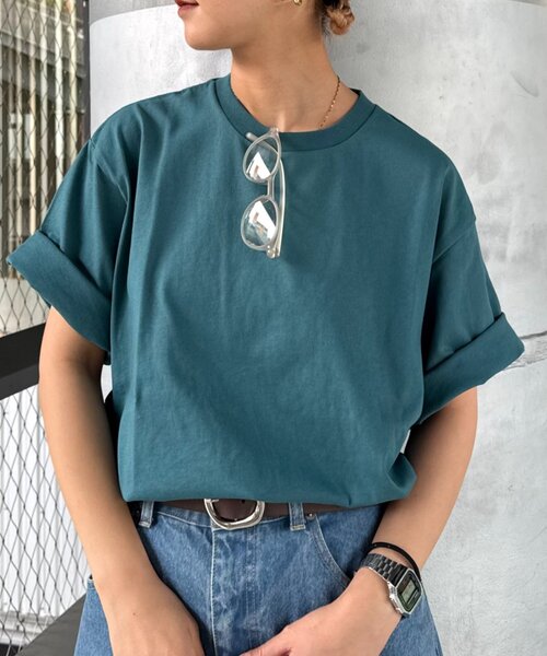 CIAOPANIC TYPY（チャオパニックティピー）の「【ユニセックス】汗染み防止抗菌防臭　半袖TEE（Tシャツ/カットソー・レディース・ライトグレー/マスタード/ネイビー/グレー系その他2/グリーン系その他2/ブラック/オフホワイト/ブラウン系その他2/レッド系その他2/チャコールグレー/サックスブルー・MEDIUM/LARGE/X-LARGE）」の8枚目の写真