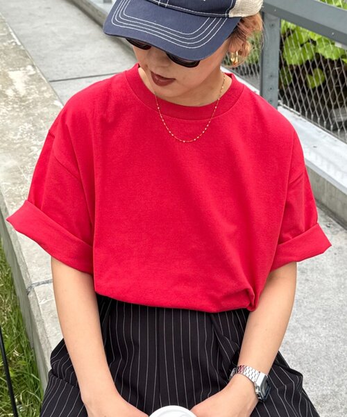 CIAOPANIC TYPY（チャオパニックティピー）の「【ユニセックス】汗染み防止抗菌防臭　半袖TEE（Tシャツ/カットソー・レディース・ライトグレー/マスタード/ネイビー/グレー系その他2/グリーン系その他2/ブラック/オフホワイト/ブラウン系その他2/レッド系その他2/チャコールグレー/サックスブルー・MEDIUM/LARGE/X-LARGE）」の11枚目の写真