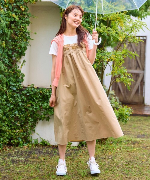 セール】【洗える】レイヤード風 ギャザーワンピース（ワンピース  