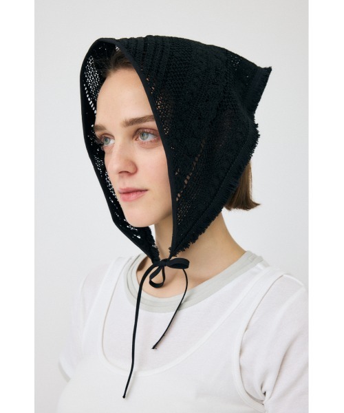MOUSSY（マウジー）の「LACE スカーフ（バンダナ/スカーフ・レディース・ブラック/オフホワイト・FREE）」の3枚目の写真