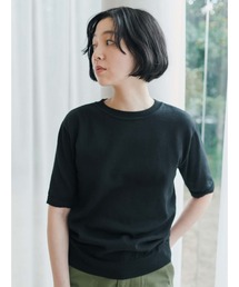 THREE FIFTY STANDARD オーガニックコットンとリサイクルポリエステルのニットトップス〈ブラック〉