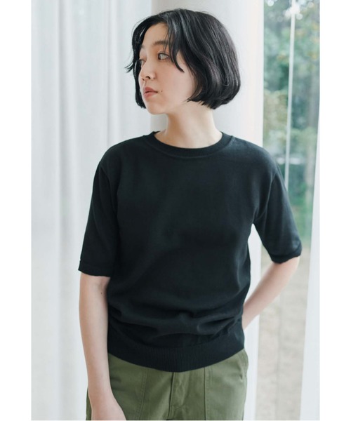 THREE FIFTY STANDARD(スリーフィフティースタンダード)の「THREE FIFTY STANDARD オーガニックコットンとリサイクルポリエステルのニットトップス〈ブラック〉(ニット/セーター・レディース・ブラック・M/LL/L)」の2枚目の写真