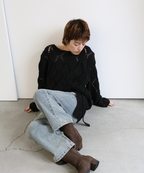 select MOCA(セレクトモカ)の「透かし編みラップレイヤードスカート(スカート・レディース・ブラック/チャコール/アイボリー・FREE)」の17枚目の写真