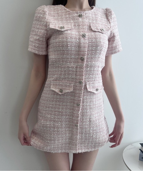 TITTY&CO.（ティティーアンドコー）の「クラシカルツイードワンピース（ワンピース・レディース・ブルー/アイボリー/ブラック/ピンク・FREE）」の18枚目の写真