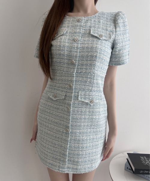 TITTY&CO.（ティティーアンドコー）の「クラシカルツイードワンピース（ワンピース・レディース・ブルー/アイボリー/ブラック/ピンク・FREE）」の12枚目の写真