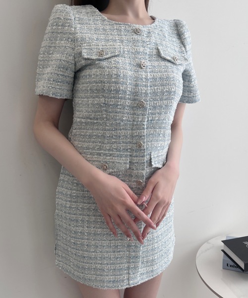 TITTY&CO.（ティティーアンドコー）の「クラシカルツイードワンピース（ワンピース・レディース・ブルー/アイボリー/ブラック/ピンク・FREE）」の13枚目の写真